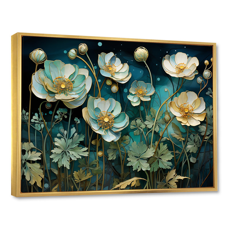 Ornements méticuleusement détaillés - Impression sur toile Buttercups, Cadre flottant doré, H 34 po x l 44 po