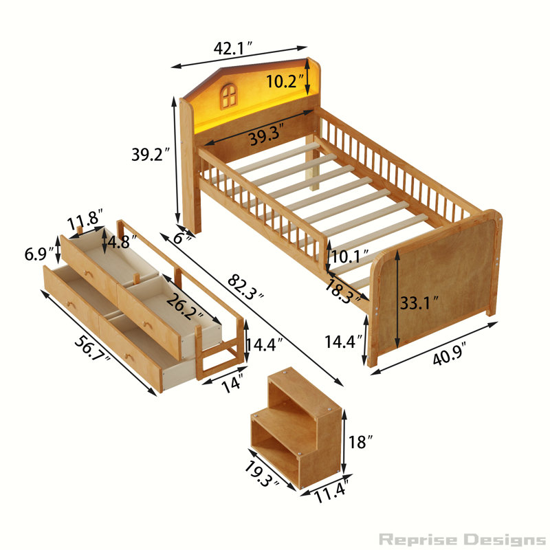 Lit mezzanine en bois avec lumières DEL, Naturel