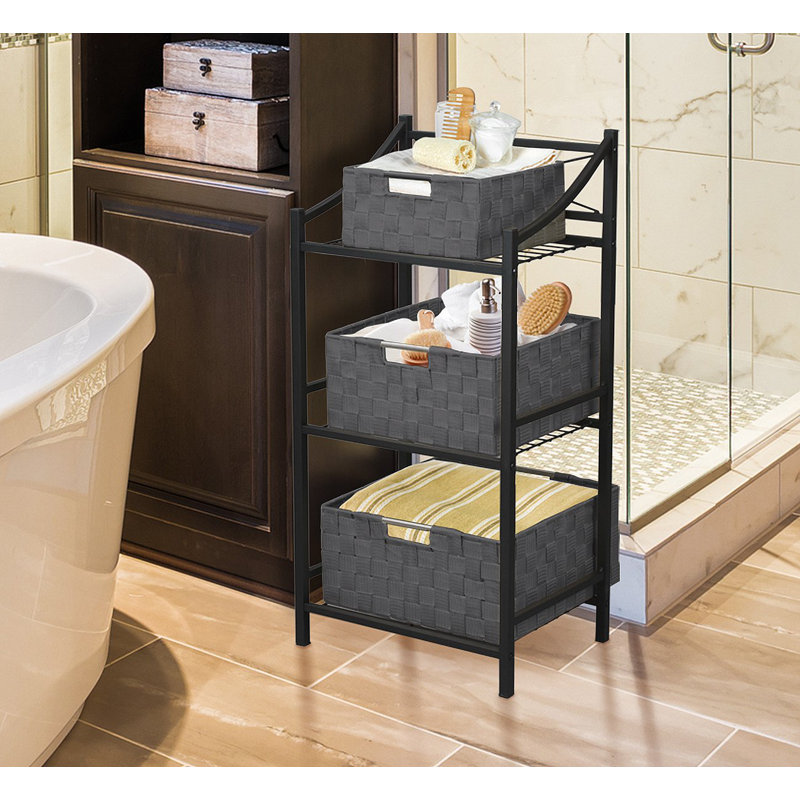 Gray Hand-Woven Mesh Storage Basket Set with Handles
