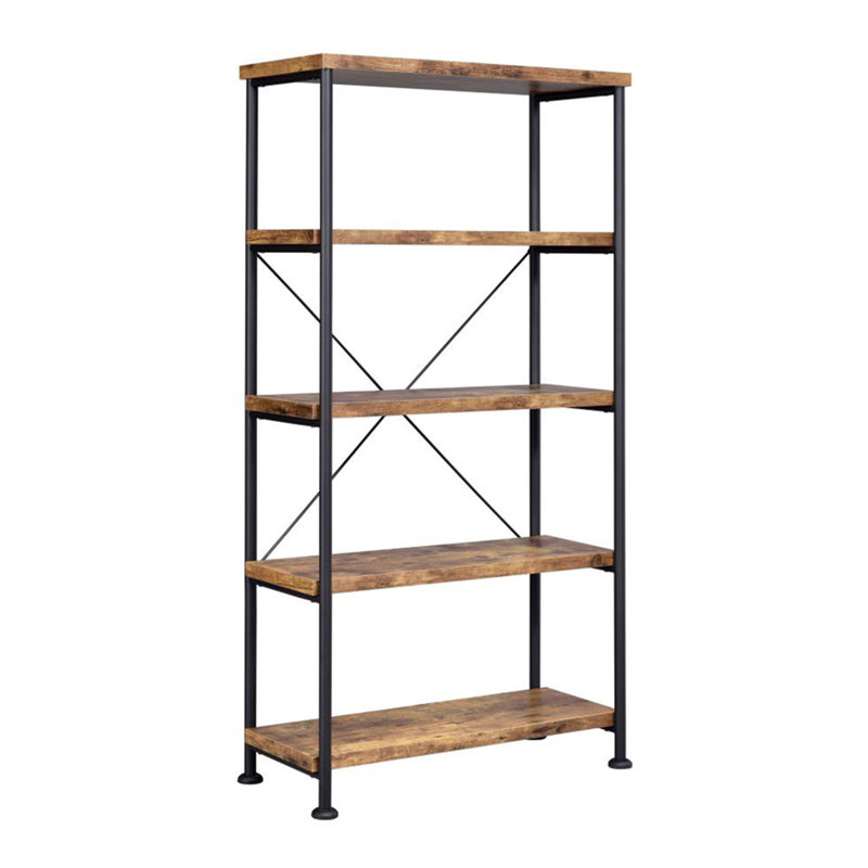 Bibliothèque à 5 tablettes en muscade antique et noire, (5 tablettes) H 63 po x l 31,5 po x P 14,25 po, Brun antique