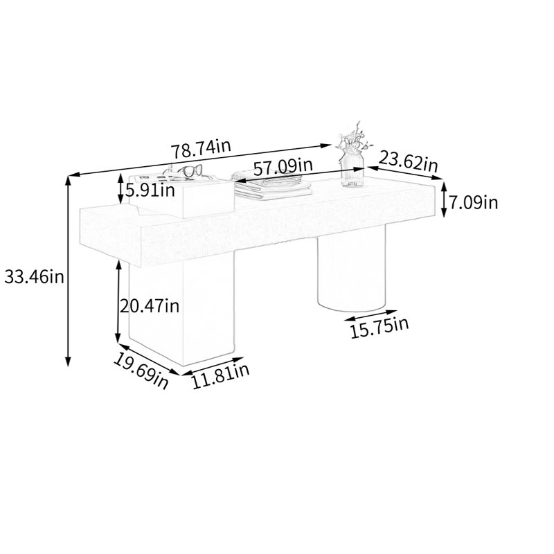 Table de présentation géométrique beige, H 33,46 po x l 78,74 po x P 23,62 po