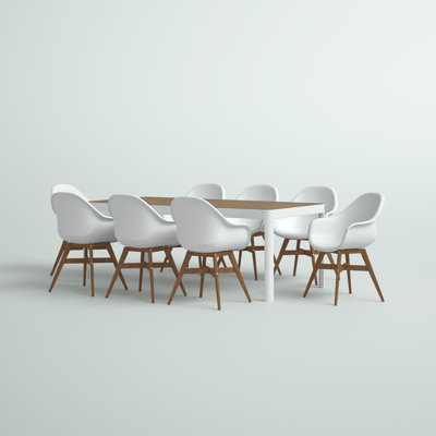 Rafael 8 - Person Wood Patio Dining Set with Rectangular Table