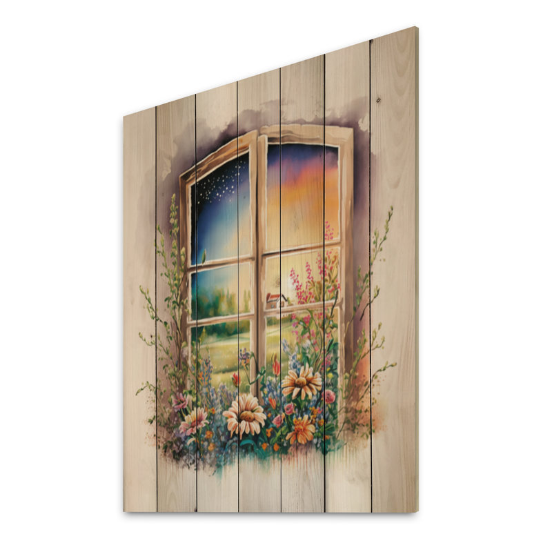 " Summer Sunset Floral Window I ", 20" H x 10" W x 0.78" D
