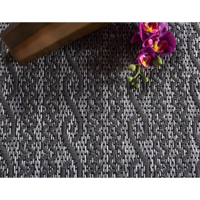 Tapis pour l'intérieur et l'extérieur à motif abstrait gris Snelling, Rectangle 6 pi x 9 pi, Gray