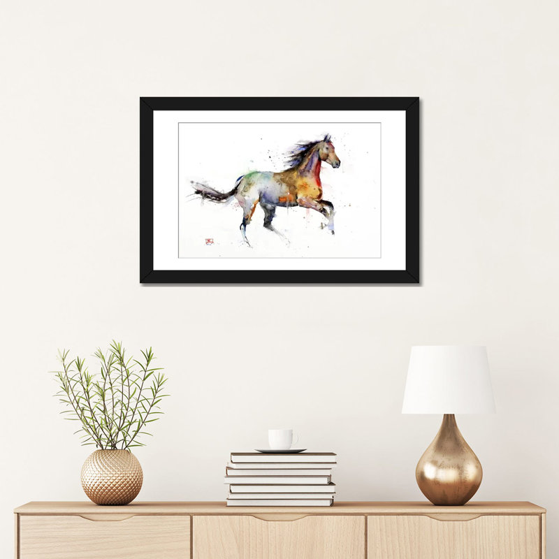 « cheval ii », peinture sur toile tendue, Papier d'art encadré noir, H 16 po x l 24 po x P 1 po