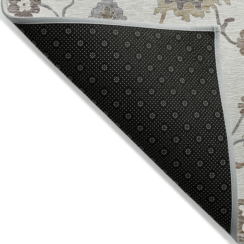 Tapis extérieur lavable floral ivoire et gris taupe 8 pi x 10 pi