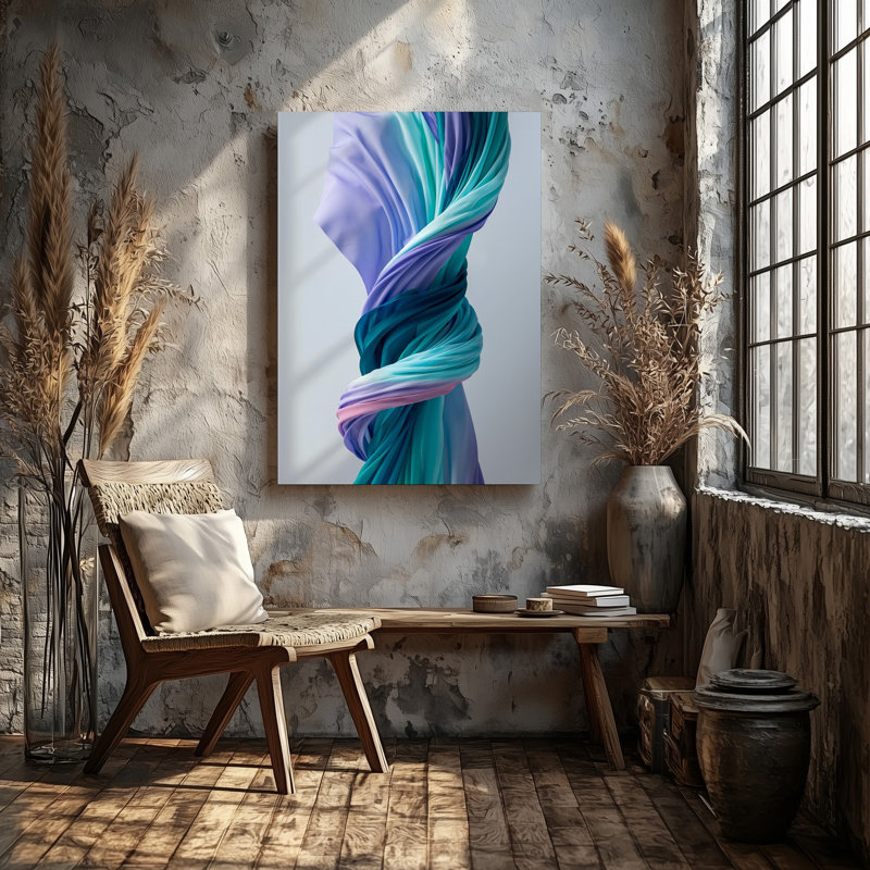 Art mural sur toile, composition verticale envoûtante de tissu translucide fluide comme des formes, H 30 po x l 30 po