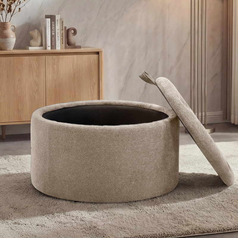 Repose-pieds capitonné rond 27,2 po avec rangement, Chenille - Kaki