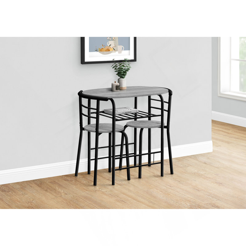 Dining Table Set, 3Pcs Set, Small, 32" L, Kitchen, Grey Laminate, Black Metal, Contemporary, Modern, Grey/Black, Black, Grey