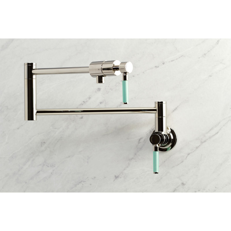 Kingston Brass Manhattan Two-Handle 1-Hole Wall Mount Pot Filler Faucet, Polished Nickel, Lever Straight Wrap