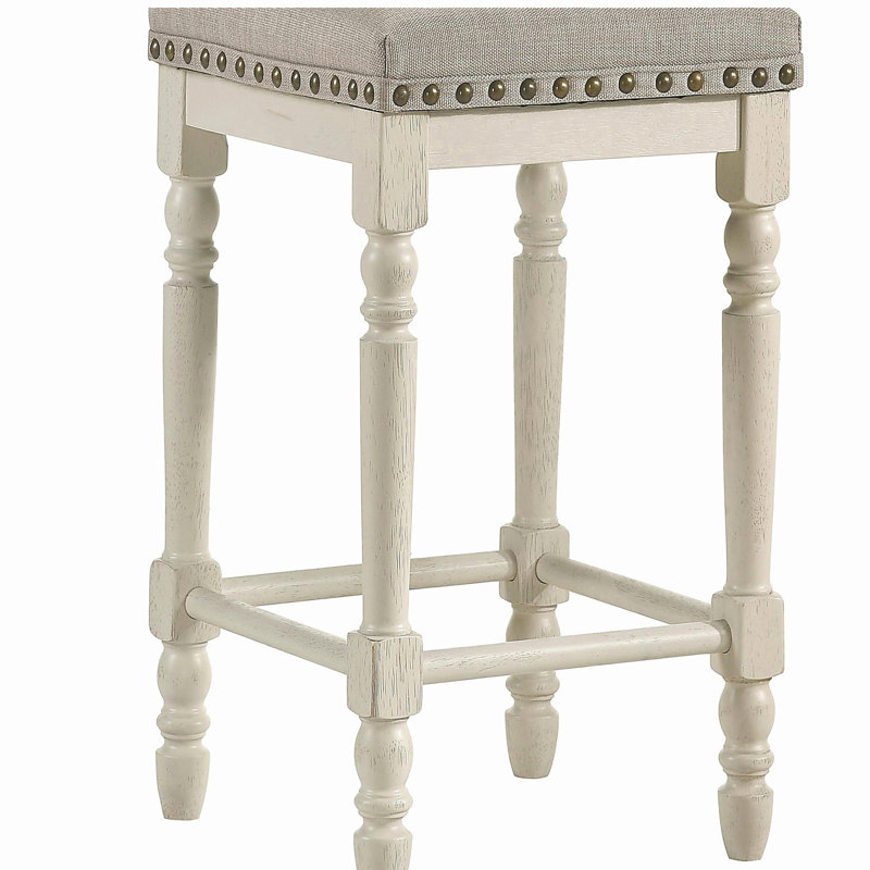 Tabourets à hauteur de comptoir brun clair et blanc antique (ensemble de 2)