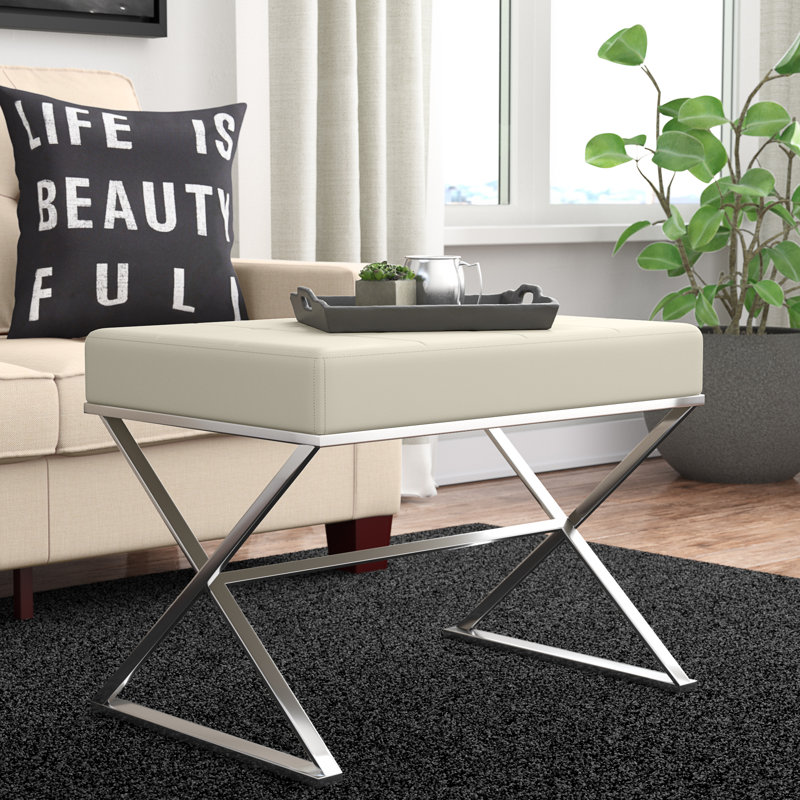 Bolderberg Faux Leather Ottoman, Creme Faux Leather