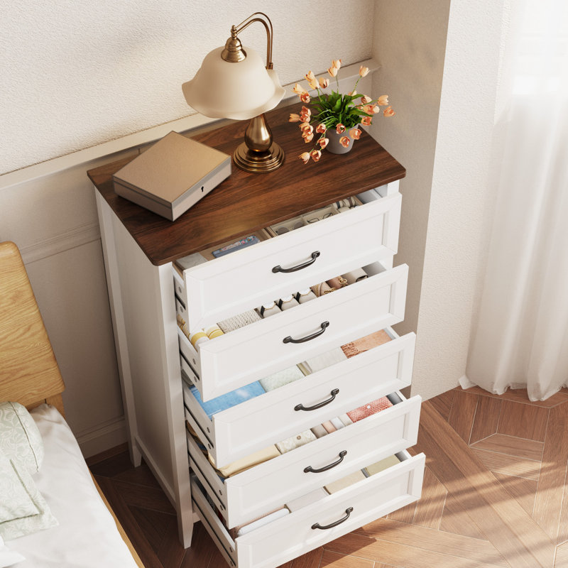 27.6-inch wide five-drawer dressing table/storage cabinet, Beige