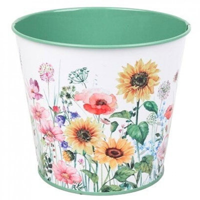 Sunflower Serenade Printed Metal Planter
