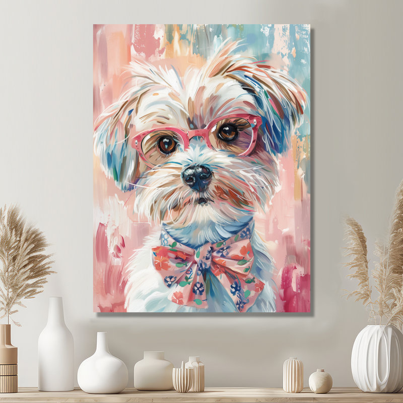 Curieux Shih Tzu rose et gris avec lunettes III, Toile tendue, H 20 po x l 12 po x P 1 po