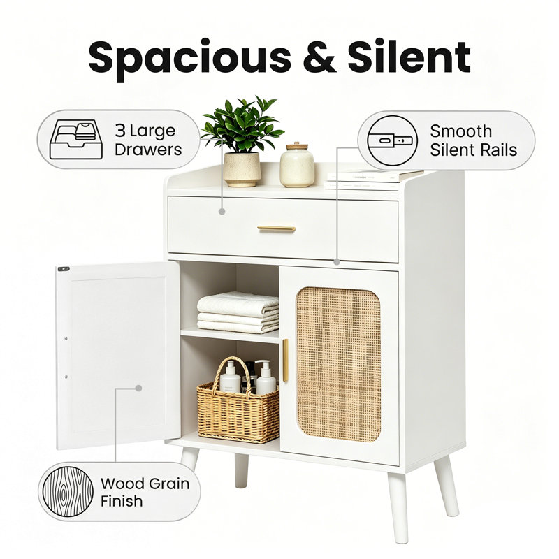 Buffet 26 po à 1 tiroir avec armoire réglable, Blanc