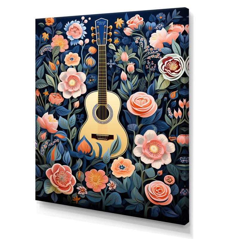 «Pink Floral Harmony» - art mural musique, Toile tendue, H 20 po x l 12 po x P 1 po