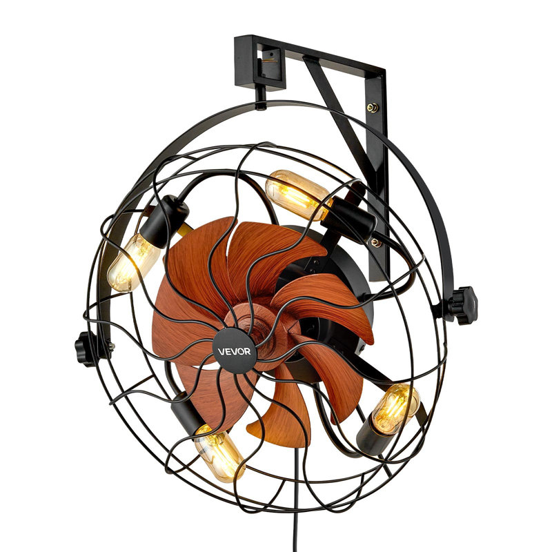 Ventilateur mural avec lumières, ventilateur mural de 21 pouces avec télécommande, ventilateur mural à 6 vitesses, minuterie, inclinaison réglable à 360 ° pour la chambre à coucher, le garage, l'atelier (Compatible avec 4 douilles d'ampoule E26, aucune ampoule)