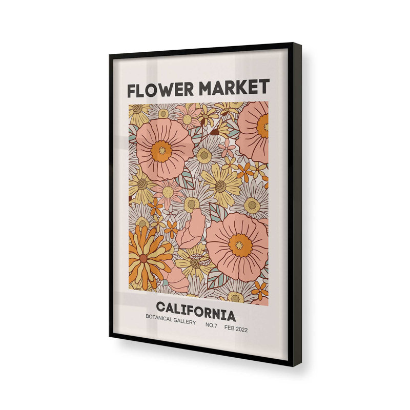 Impression rétro du marché aux fleurs de Californie, H 17 po x l 13 po, Cadre photo noir simple