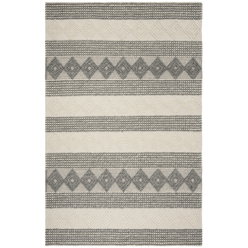 Tapis en laine / coton tissé à la main jacquard en ivoire / gris jacques, Rectangle 3 pi x 5 pi