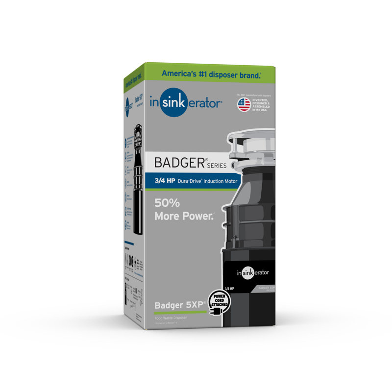 Badger 5XP 3/4 HP Continuous Feed Garbage Disposal, Power Cord Included