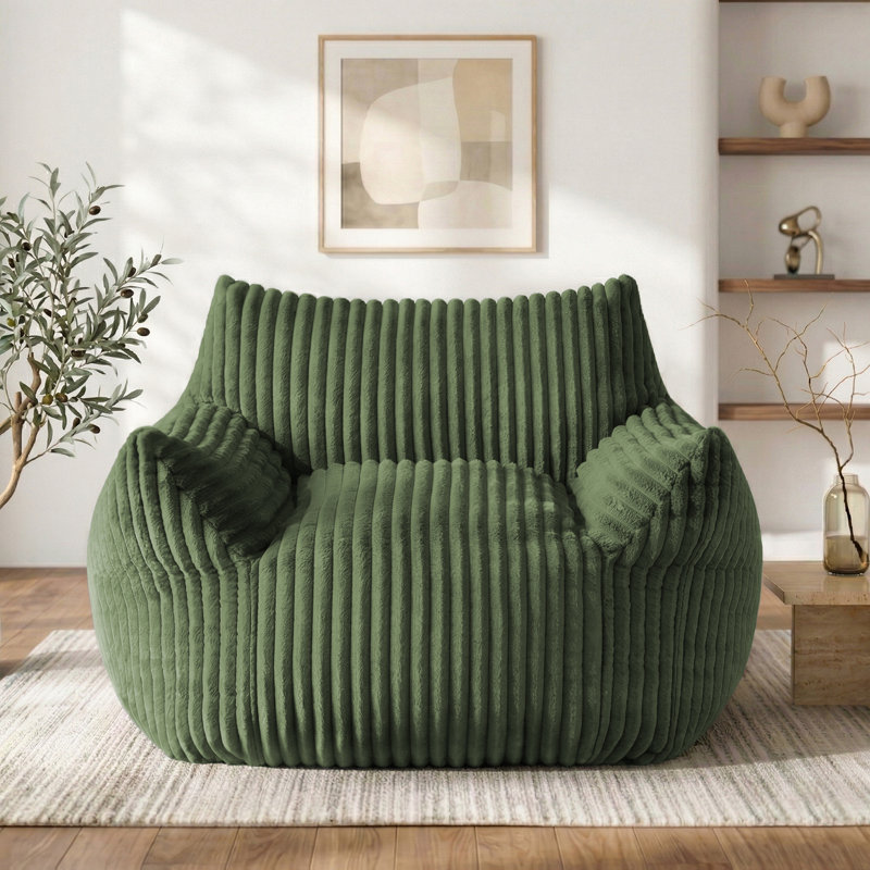 Oversized 46" Compression Corduroy Foam Bean Bag Chair, Green