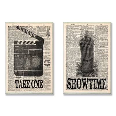 Ehme «Take One and Showtime Movie», ensemble de 2 plaques murales d'art textuel