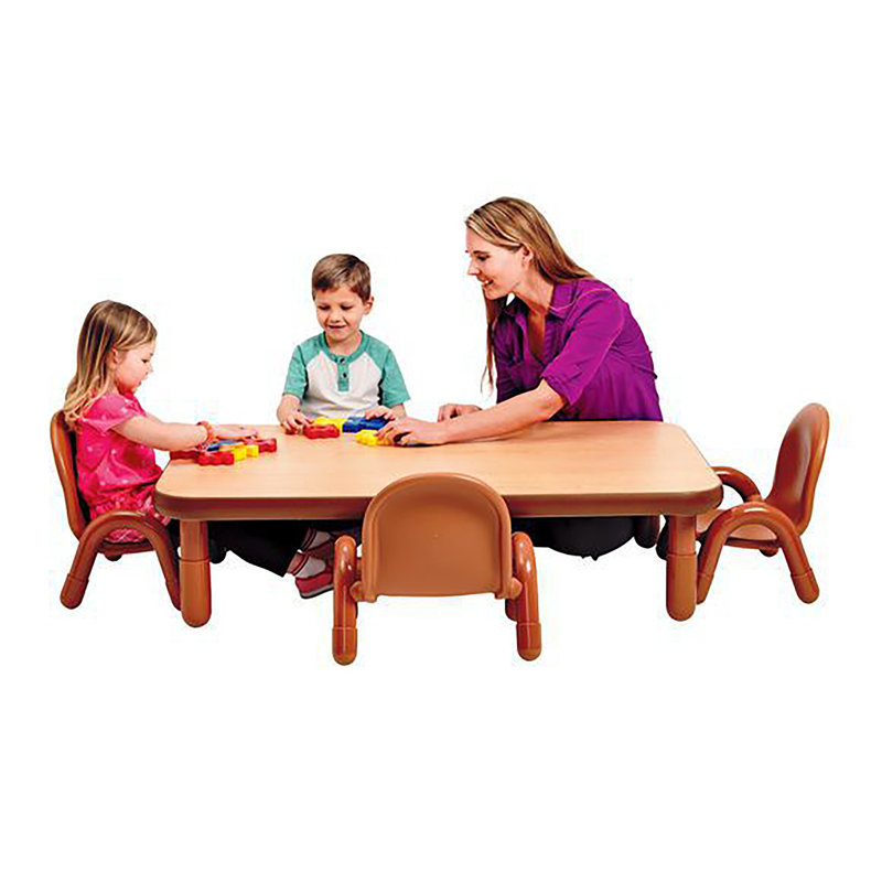Toddler Kids 5 Piece Interactive Table and Chair Set, Natural Wood/Dark Brown, 12" H x 48" L x 30" W