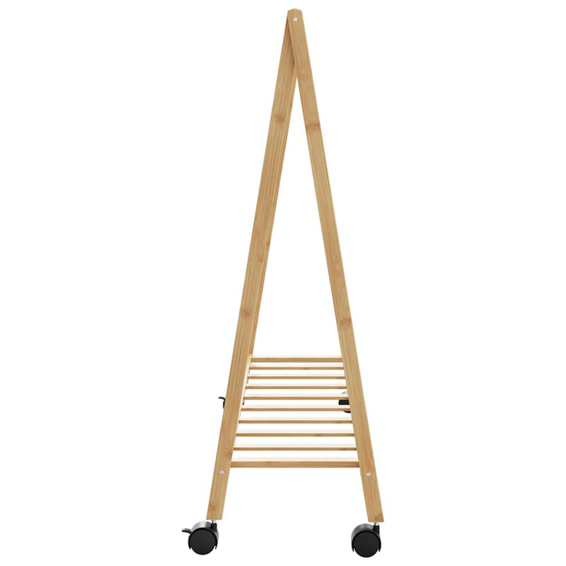 Portable Bamboo Clothes Rack with Shelves and Wheels