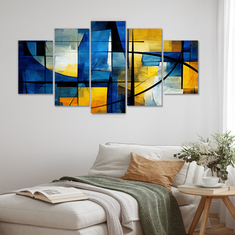 Symphonie dans les rois bleus Jazz I - décoration murale géométrique 5 pièces, H 32 po x l 60 po