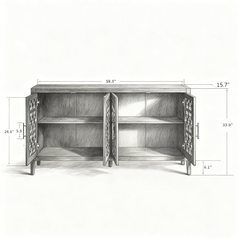 Four Door Antique Cabinet,, Antique Black