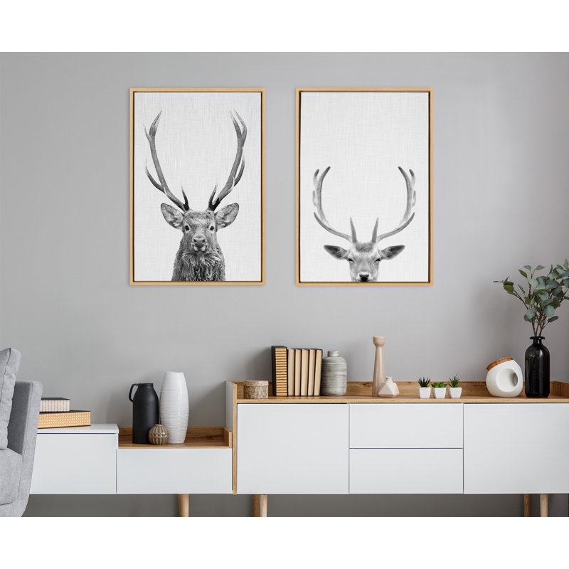 «The Red Deer BW» par Simon Te, reproduction d'art sur toile encadrée, H 33 po x l 23 po x P 1,62 po, Naturel