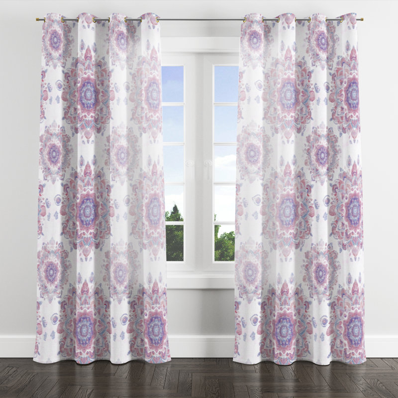 Panneaux de rideaux Boho - Paisley mauve doux avec œillets - 1 panneau, L 52 po x L 95 po, Œillets dorés