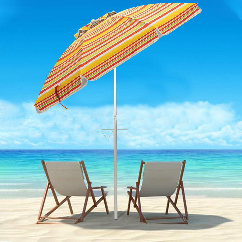 Parasol de plage 6,5 pi avec sac de transport, parasol d'extérieur avec ancre de sable et mécanisme d'inclinaison - orange