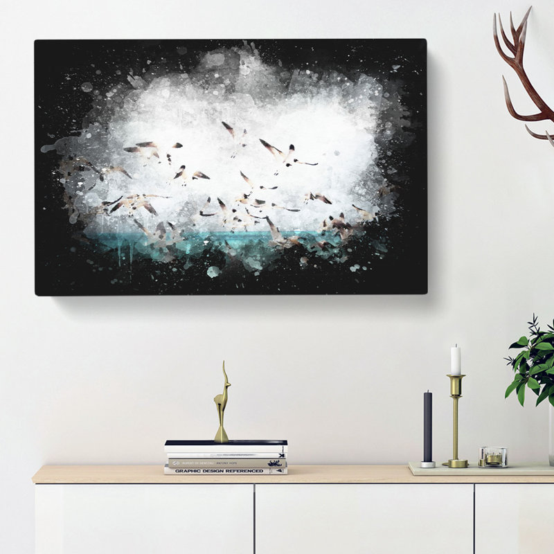 Flock Of Seagulls Over The Sea - Wrapped Canvas, 35cm H x 50cm W x 3cm D
