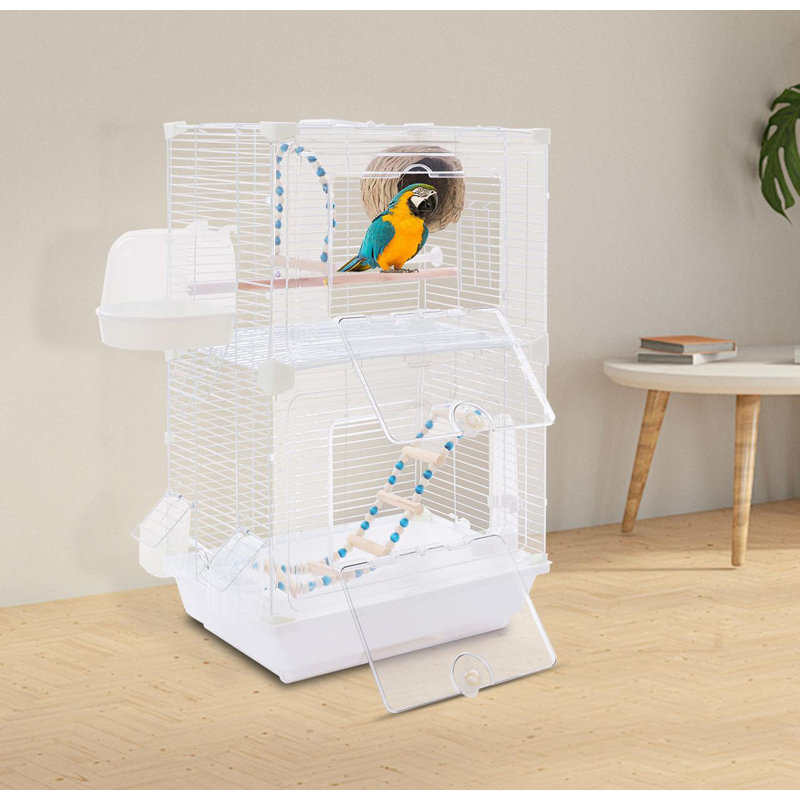 Cage à oiseau à 2 niveaux avec poignée de levage