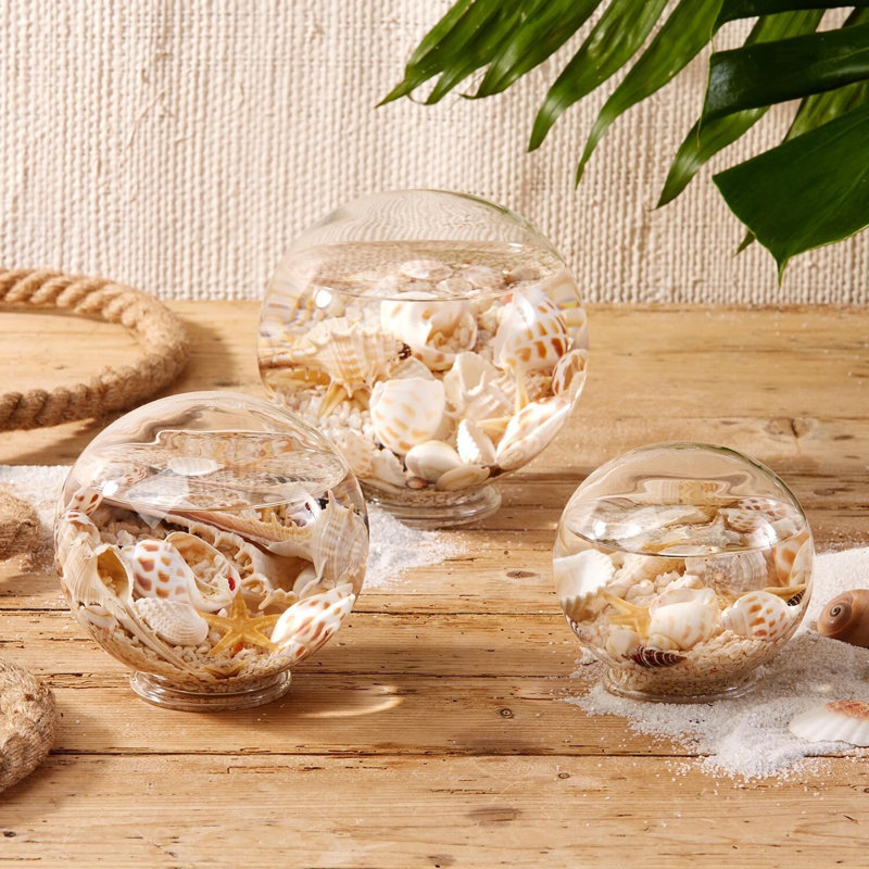 Atlantis Set of 3 Decorative Glass Globes With Shells And Starfish 5.5" H