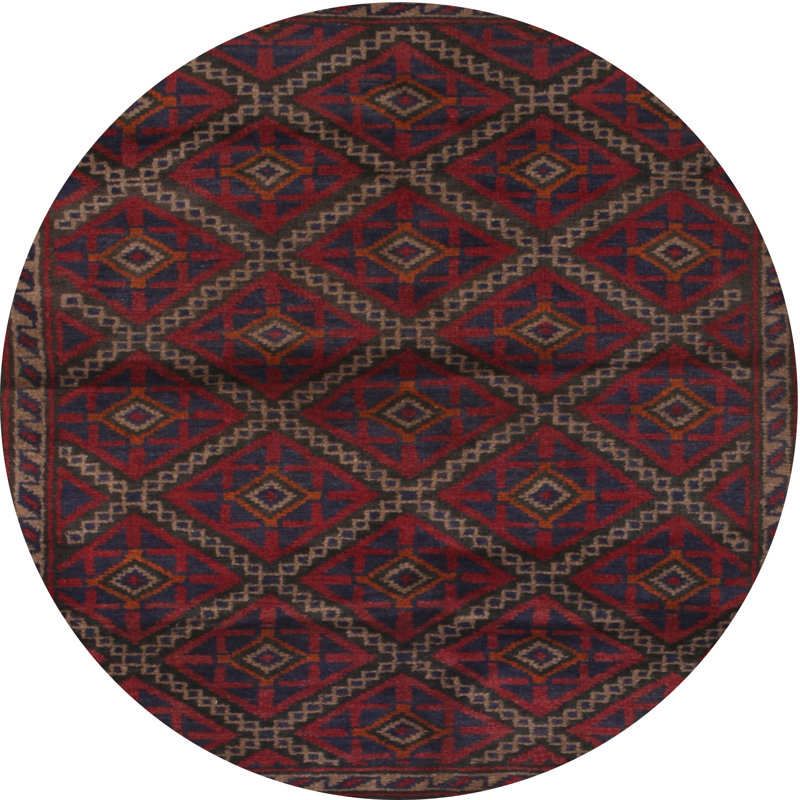 Tapis de zone rouge/bleu contemporaine, Rond 6 pi