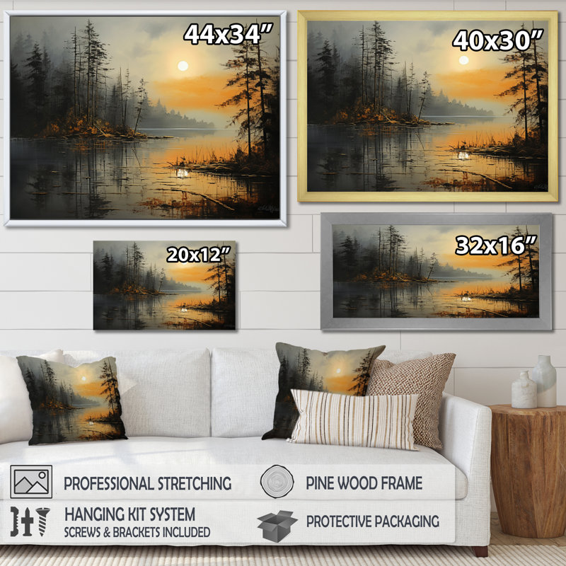 «Lake Misty Morning Reflections III», reproduction sur toile, Cadre flottant noir, H 24 po x l 32 po x P 1 po