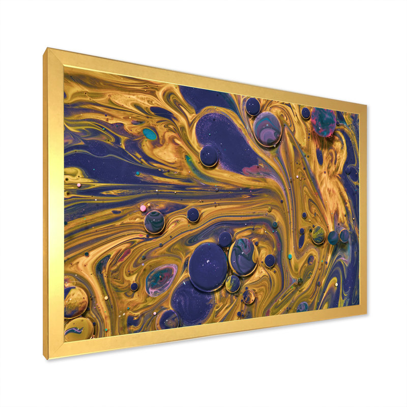 Art en acrylique jaune et bleu, H 16 po x l 32 po x P 1,5 po, Impression dorée sur toile encadrée