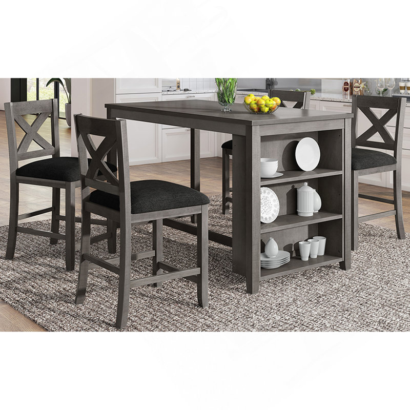 Ensemble de table de bar en bois rustique à hauteur de comptoir 5 pièces avec 4 chaises pour salle à manger TopMAX, Noir