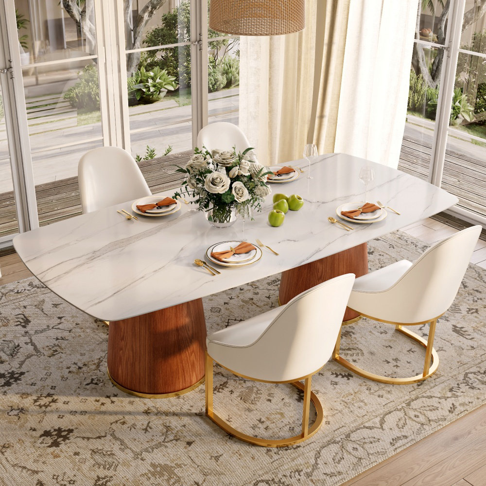 Orren Ellis Modern Rectangular Sintered Stone Dining Table Set With ...