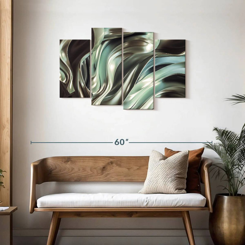 Avery Glossy Silver Fabric Abstract, 27" H x 43" W