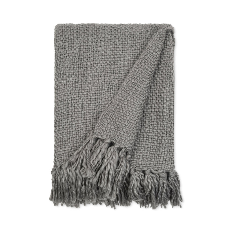 Basketweave Fringe Throw Blanket, Gray