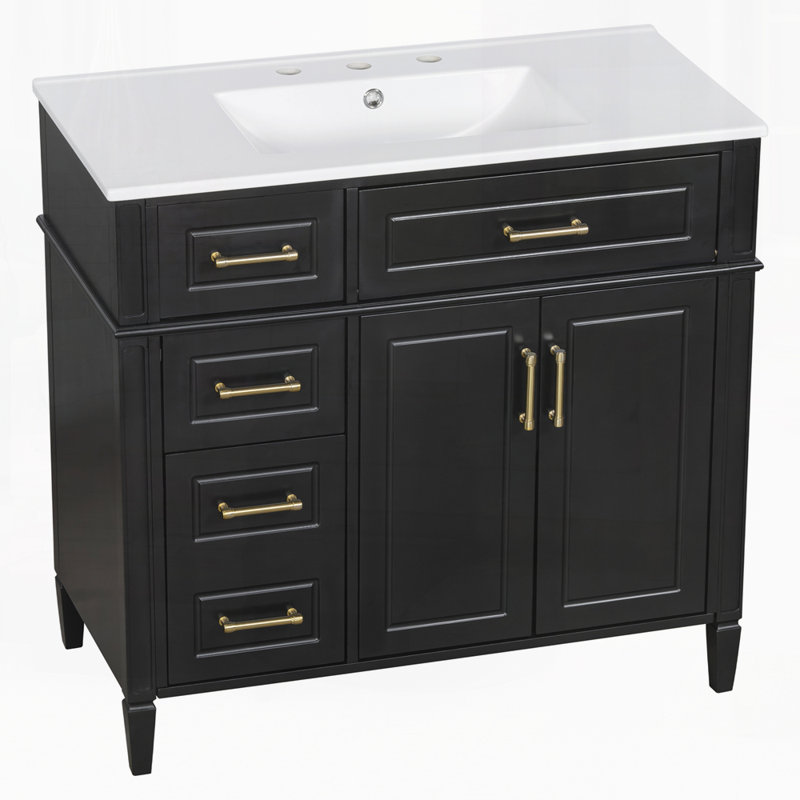 Meuble-lavabo simple 36 po avec 4 tiroirs 36 po, Noir