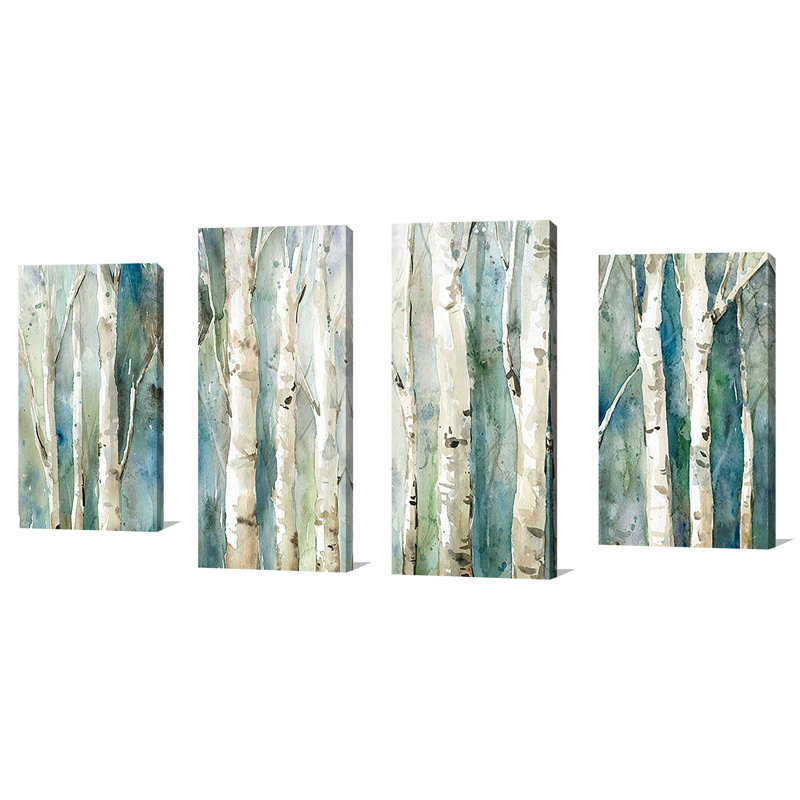 Birch River Walk - ensemble de 4 peintures sur toile tendue, H 30 po x l 56 po x P 1 po