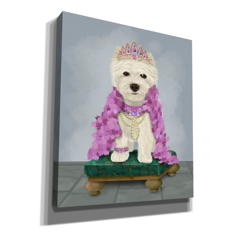 «West Highland Terrier with Tiara» par Fab Funky, art mural sur toile, H 30 po x l 26 po x P 1,5 po