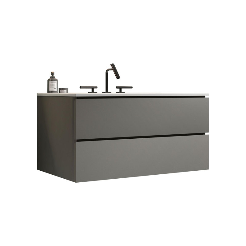Grand meuble-lavabo flottant avec rangement pour salle de bain moderne, pré-assemblé, Gris
