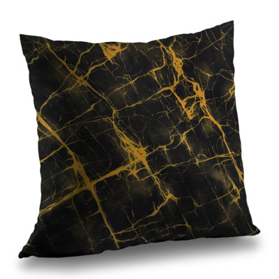 Black and Gold Marble Poly Twill Throw - Office Decor Accent – Throw Pillow Cover Only, Double-Sided Print, Insert Not Included