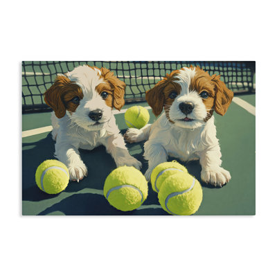 Playful Puppies with Tennis Balls Canvas, design by Imagine It Images